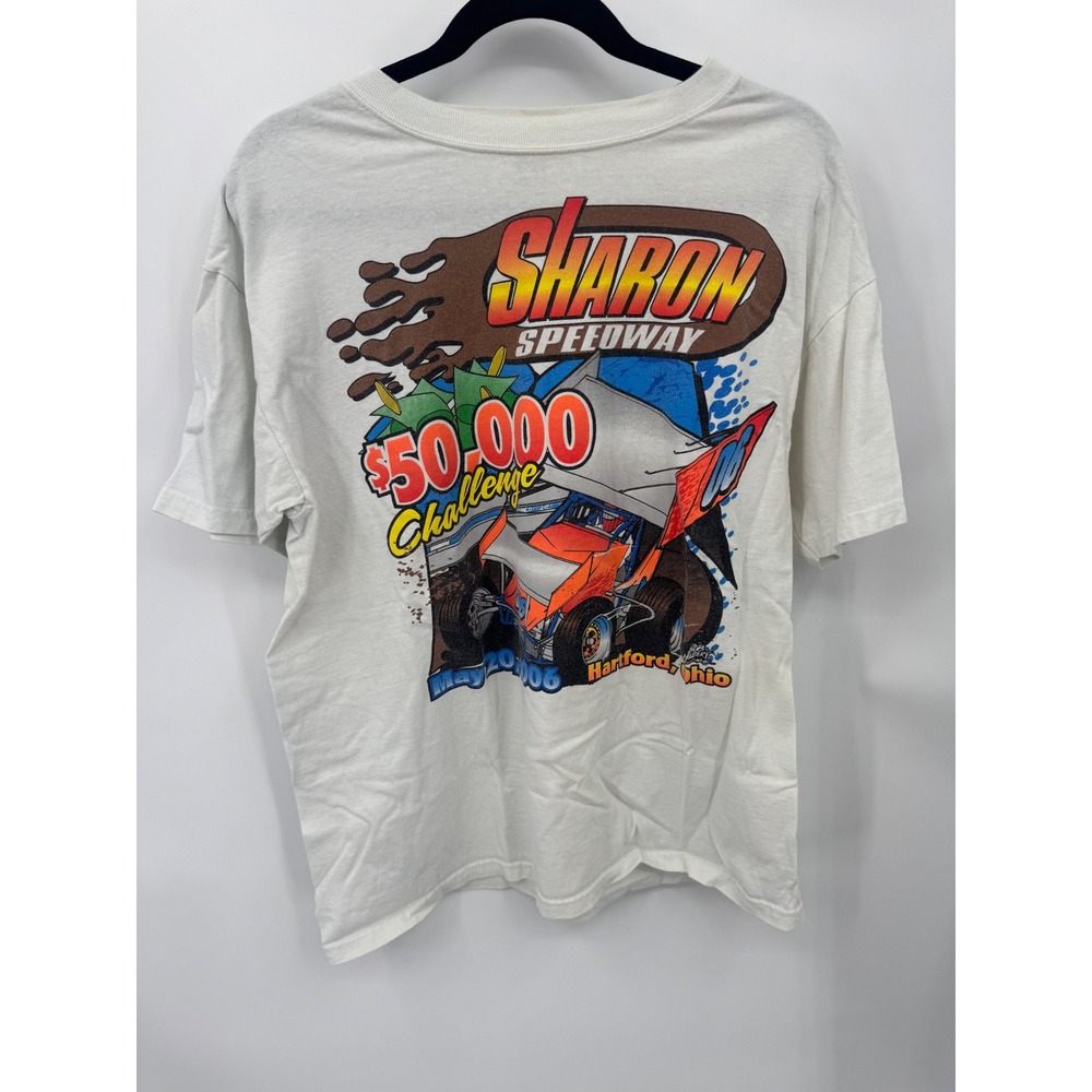 Anvil Sharon Speedway T Shirt Mens L White Signed by Brooke Tatnell Y2K Vintage